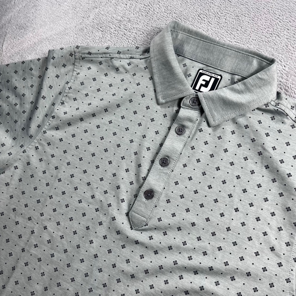 FootJoy Athletic Fit Golf Polo Shirt Mens Small Grey Geometric Print 4-Button